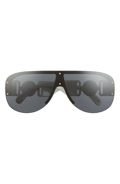 Shop Versace 148mm Shield Sunglasses In White/ Dark Grey