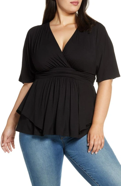 Kiyonna Promenade Layered Short Sleeve Top In Black Noir