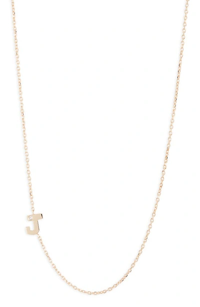 Anzie Love Letter 14k Yellow Gold Single Diamond Initial Necklace In Initial J