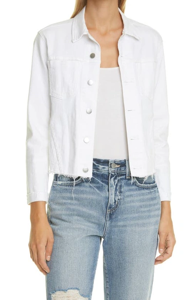 Shop L Agence Janelle Raw Cut Slim Denim Jacket In Blanc