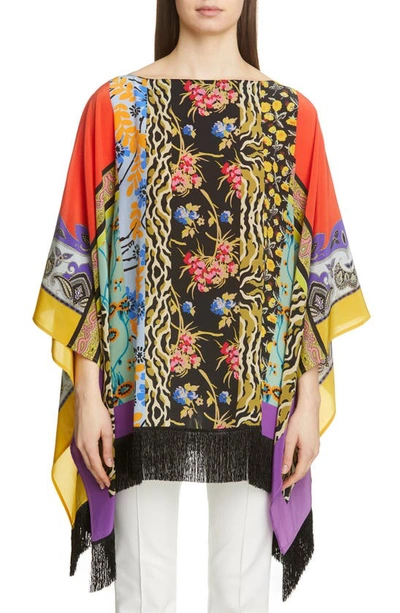 Shop Etro Patchwork Print Fringe Hem Poncho In Red