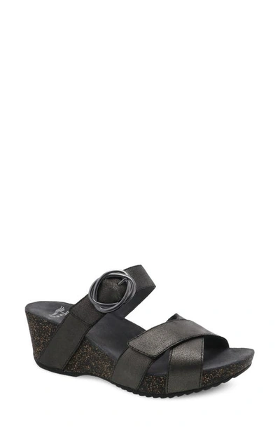 Shop Dansko Susie Platform Sandal In Graphite Metallic Suede