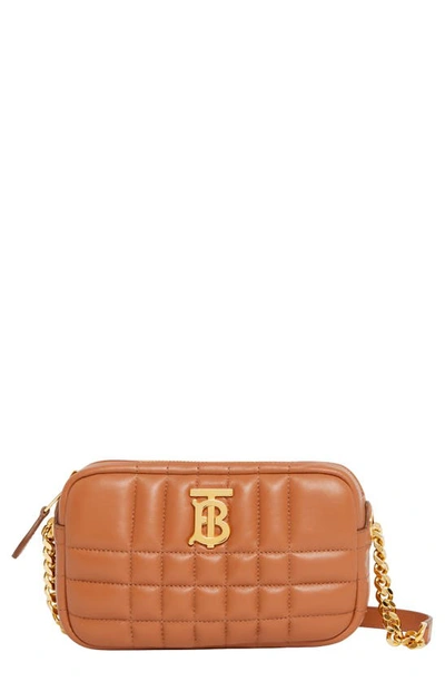 Shop Burberry Mini Lola Check Quilted Leather Camera Crossbody Bag In Marple Brown