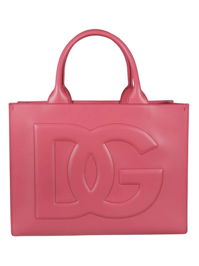 Shop Dolce & Gabbana Embossed Logo Tote In Fuxia