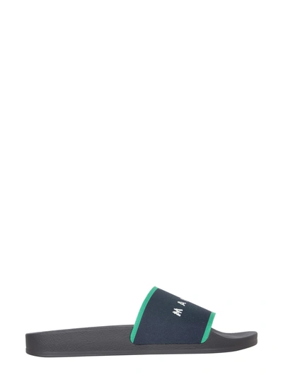 Shop Marni Slide Sandals With Logo In Blu