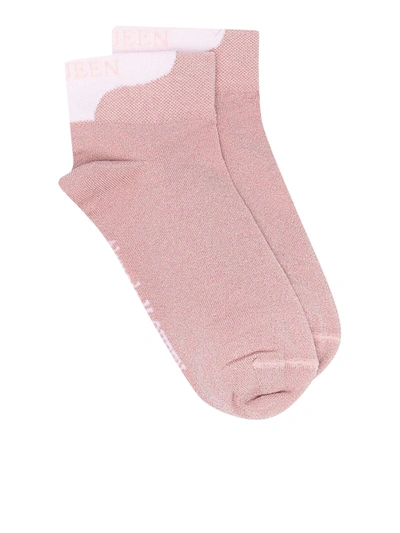 Shop Alexander Mcqueen Printed Socks With Logo In Pink & Purple