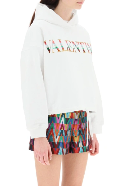 Shop Valentino Cropped Hoodie With Sequined Logo In White