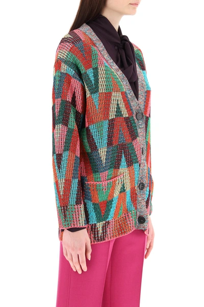 Shop Valentino Cardigan In Red,blue,green
