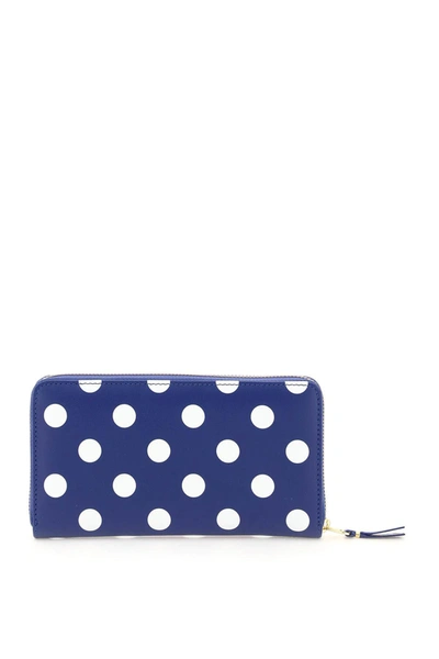 Shop Comme Des Garçons Polka-dot Print Zip-around Wallet In Blue,white