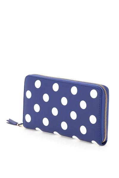 Shop Comme Des Garçons Polka-dot Print Zip-around Wallet In Blue,white