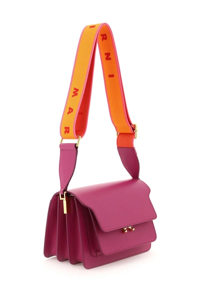 Shop Marni Trunk Medium Bag With Logo Strap In Purple,orange