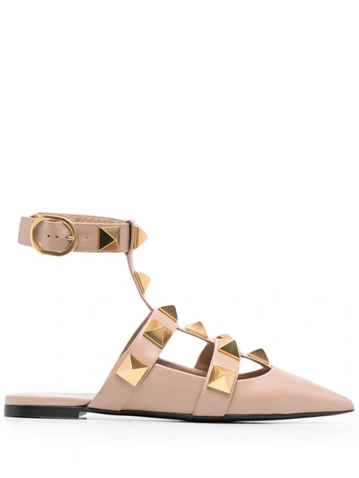 Shop Valentino Roman Stud Leather Ballet Flats In Pink