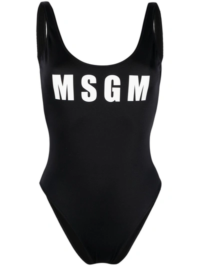 Shop Msgm Logo Swimsuit In Black