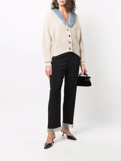 Shop Blumarine Mohair/wool/cashmere Faux-fur Collar Cardigan In White