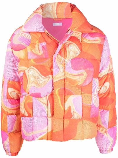Shop Erl Print Puffer Jacket In Pink