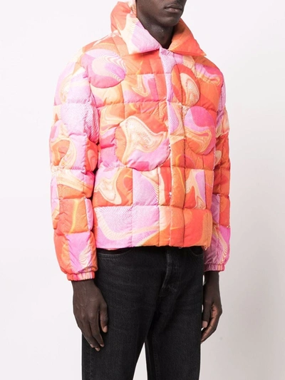 Shop Erl Print Puffer Jacket In Pink