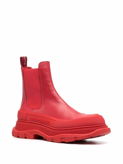 Shop Alexander Mcqueen Leather Tread Slick Ankle Boots In Red