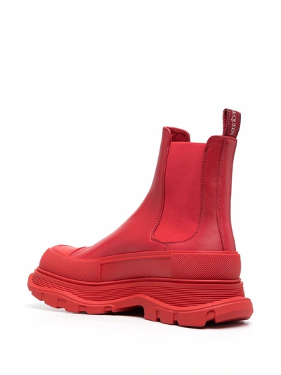 Shop Alexander Mcqueen Leather Tread Slick Ankle Boots In Red