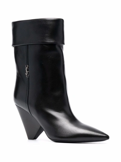Shop Saint Laurent Liz Leather Heel Ankle Boots In Black