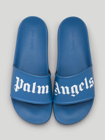 Shop Palm Angels Logo Pool Sliders In Blue