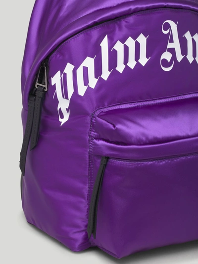 Shop Palm Angels Curved Logo Leather Backpack In Violet