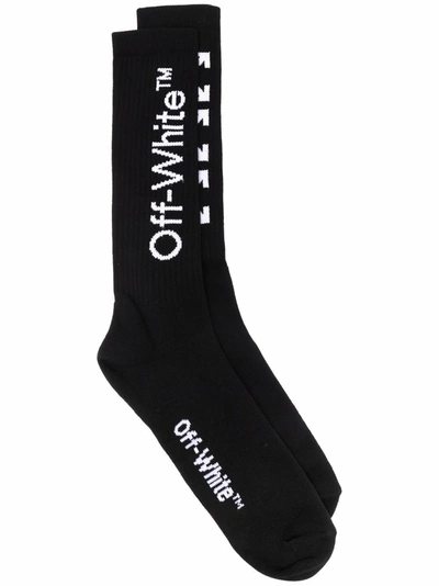 Shop Off-white Logo Cotton Socks In Black