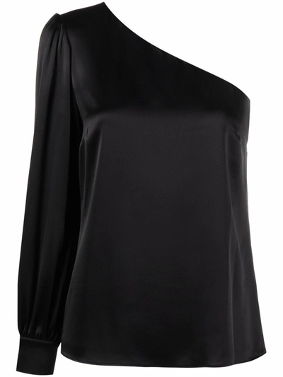 One-shoulder Satin Top In Black
