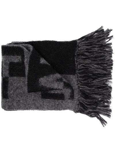 Shop Saint Laurent Logo Wool Scarf In Black