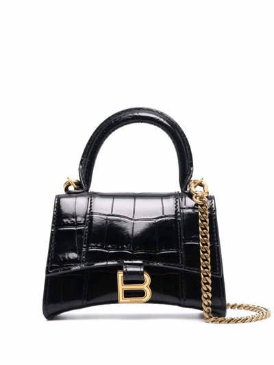 Shop Balenciaga Hourglass Leather Handbag In Black