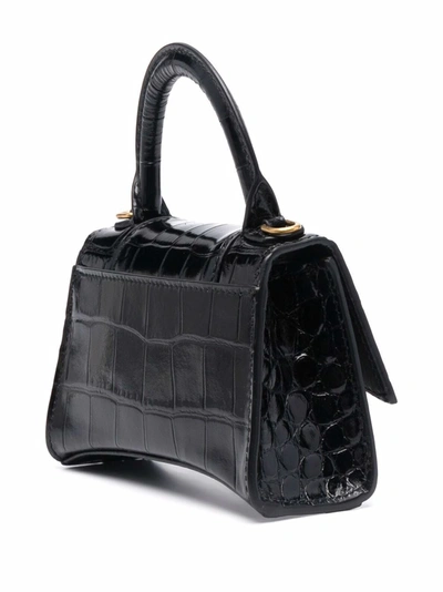 Shop Balenciaga Hourglass Leather Handbag In Black