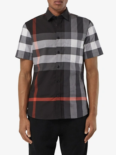Shop Burberry Checked Cotton Shirt In Grey