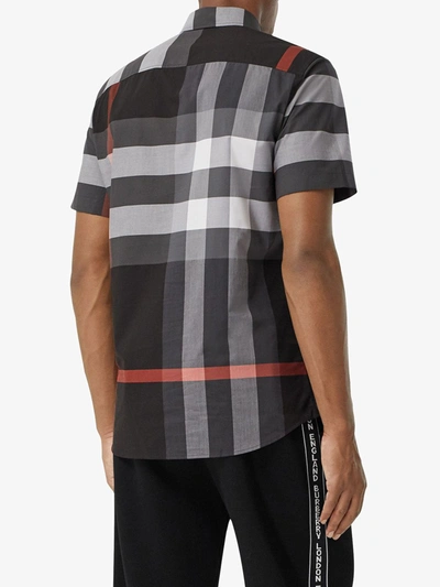 Shop Burberry Checked Cotton Shirt In Grey