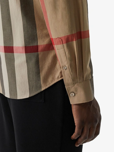 Shop Burberry Checked Cotton Shirt In Beige