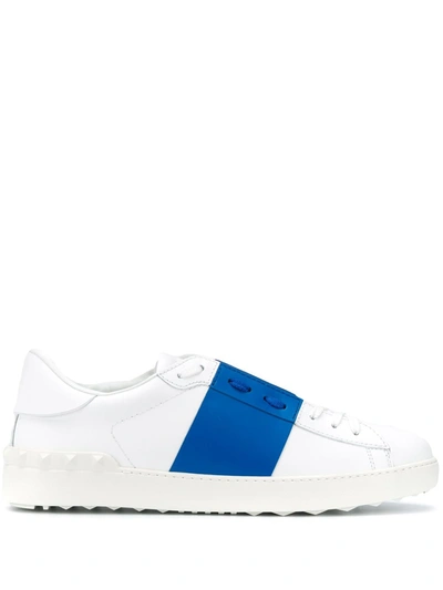 Shop Valentino Open Leather Sneakers In Blue