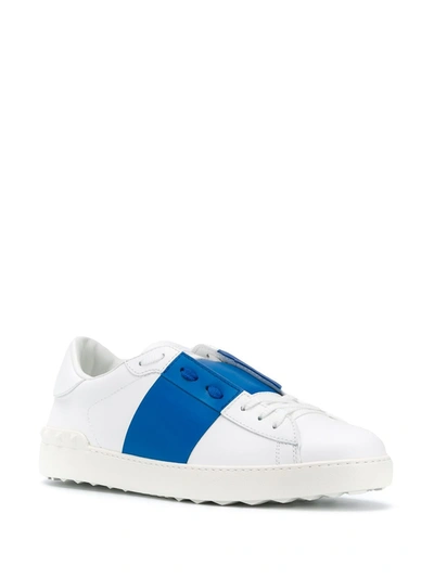 Shop Valentino Open Leather Sneakers In Blue