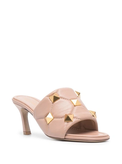 Shop Valentino Roman Stud Leather Mules In Pink