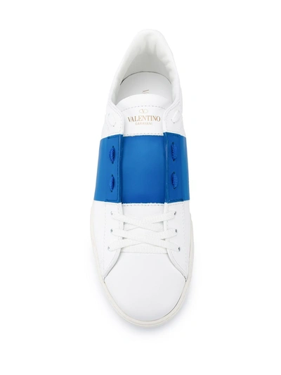 Shop Valentino Open Leather Sneakers In Blue