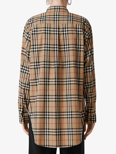 Shop Burberry Checked Cotton Shirt In Beige