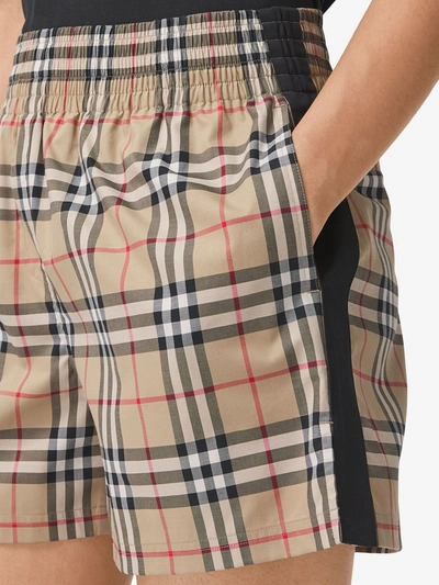 Shop Burberry Checked Cotton Shorts In Beige