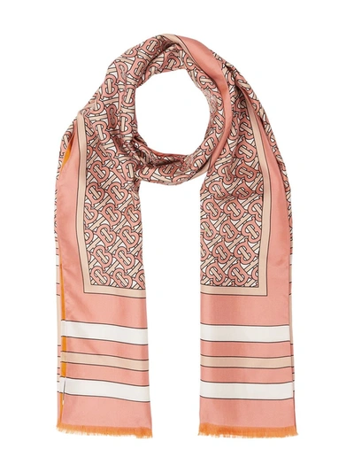 Shop Burberry Double Printed Silk Scarf In Pink