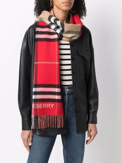 Shop Burberry Checked Wool Scarf In Beige