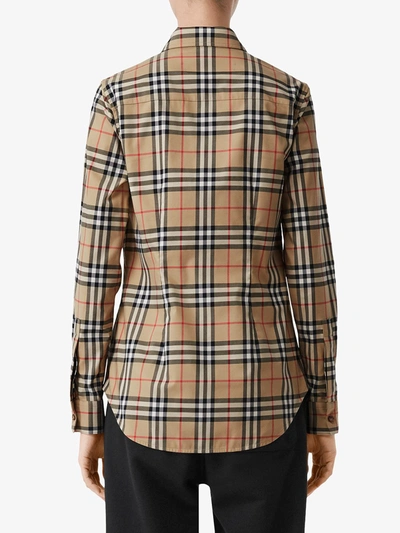 Shop Burberry Chedked Cotton Shirt In Beige