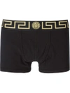 Versace Iconic Slim-fit Branded Stretch-cotton Trunks In Black