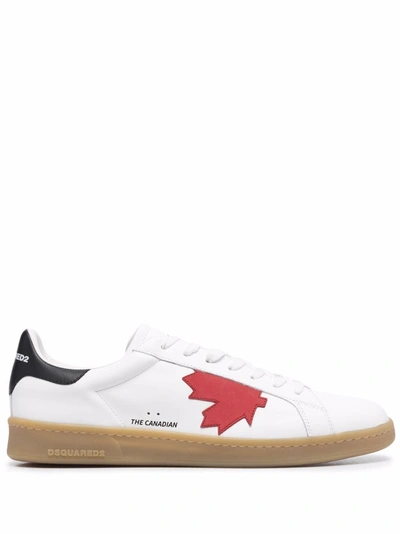Shop Dsquared2 Leather Logo Sneakers In White