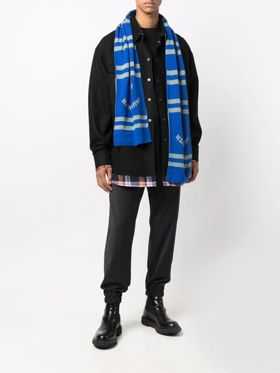 Shop Ps By Paul Smith Logo Striped Scarf In Blue