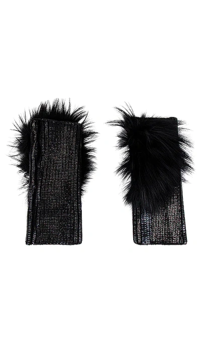 Shop Adrienne Landau Metallic Fur Gloves In Black