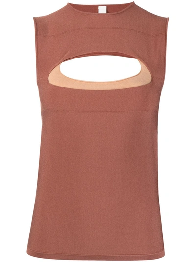 Shop Dion Lee Double Hosiery Cut-out Tank Top In Brown