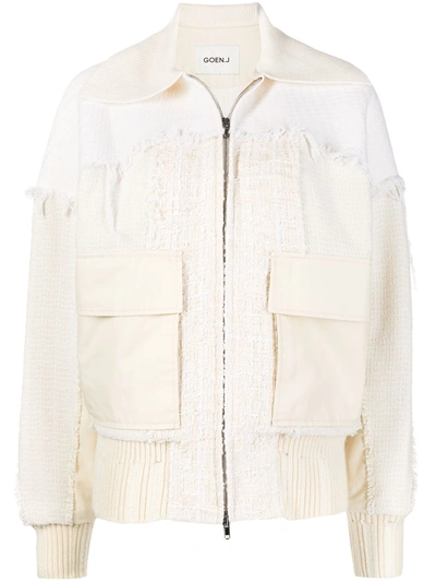 Shop Goen J Frayed-detail Bomber Jacket In White