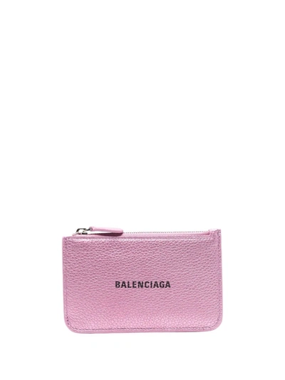 Shop Balenciaga Logo-lettering Leather Cardholder In Pink