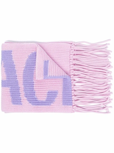 Shop Versace Intarsia-logo Wool Scarf In Pink